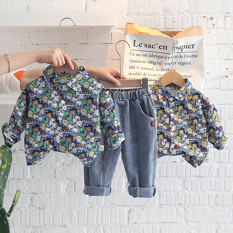 XẢ HÀNG BS18 Size6-21kg( 80-120) Đồ Bộ bé trai. Quần jean + áo sơ mi xanh Thời trang trẻ Em hàng quảng châu
