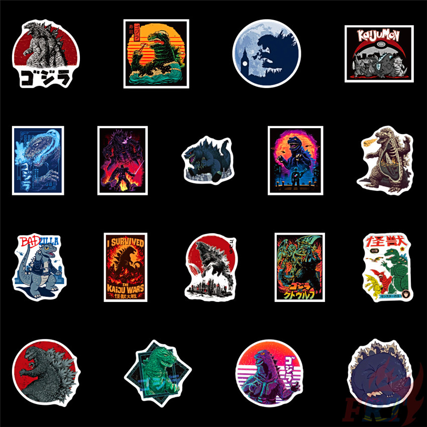 Set 50 nhãn dán trang trí hình quái vật Godzilla Series 01 cổ điển kiểu hoạt hình dùng trang trí DIY đa năng