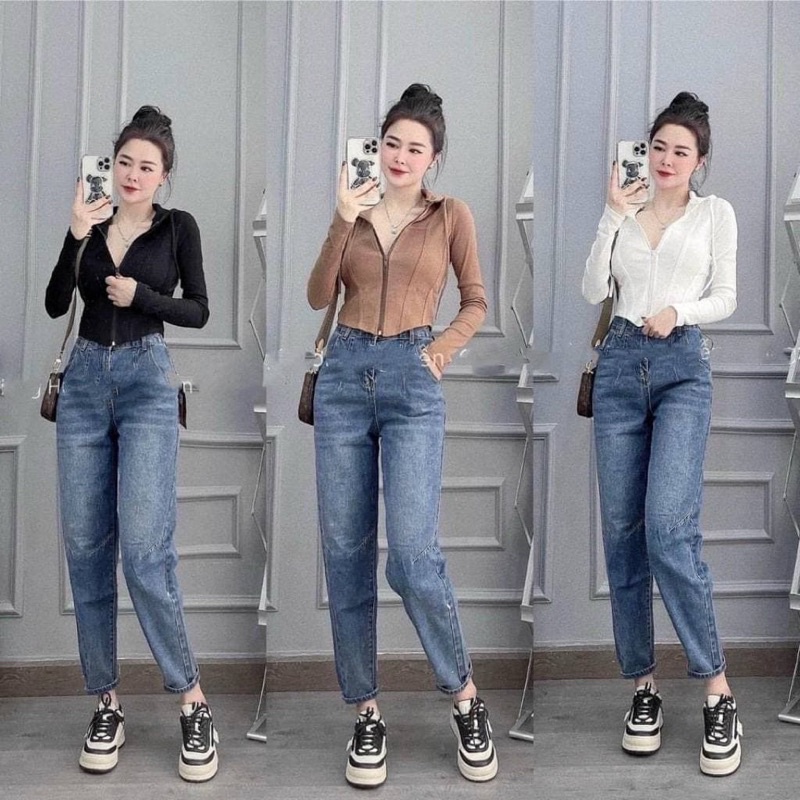 [ Ảnh thật ] Quần jeans baggy cạp cao tôn dáng