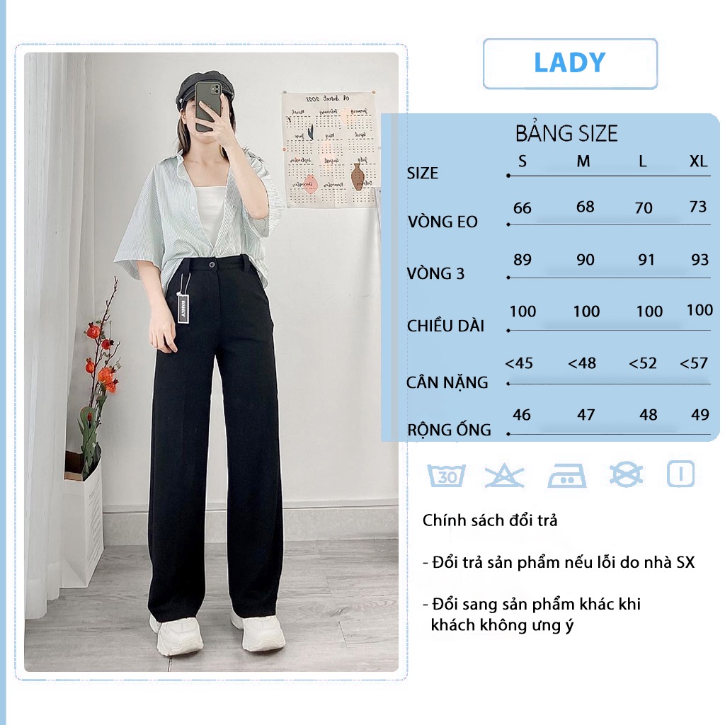 Quân tây ống rộng nữ lưng cao dài màu đen chât vải Cát Hàn kiểu dáng Hàn Quốc LADY QOR03