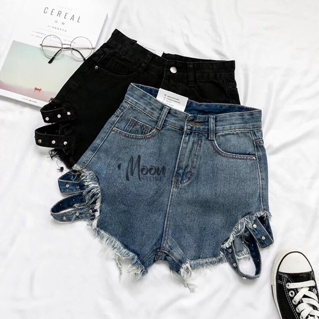 ẢNH THẬT Ở CUỐI - SHORT DENIM ĐAI ĐÙI 2 MÀU ĐEN VÀ XANH JEAN
