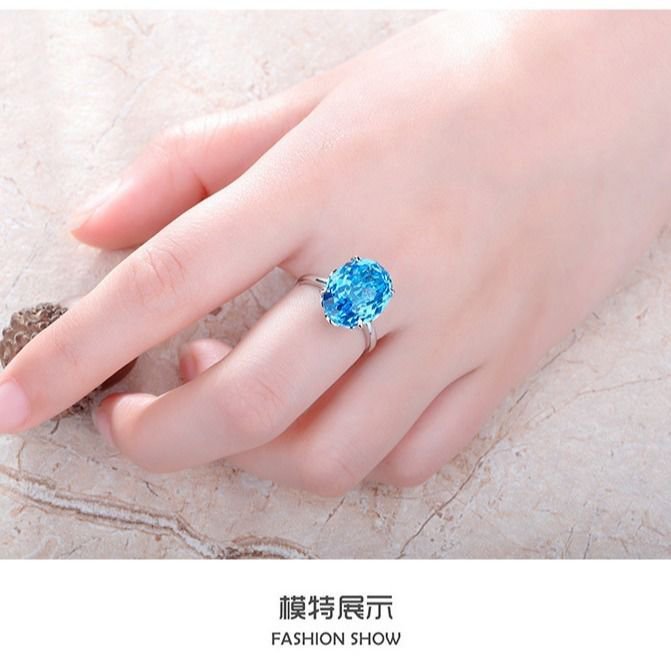 tuo pa Sapphire925Silver Ring Sapphire Diamond Ring Fashion Crystal Women's Ring srrt