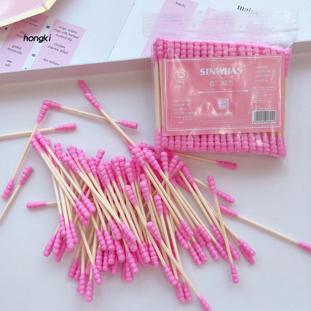 Bộ 100 Tăm Bông Cotton Hai Đầu Dùng Một Lần Để Tẩy Trang