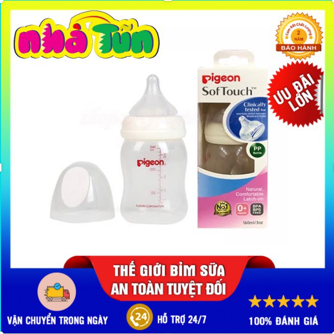 ♥ĐỦ SIZE♥ Bình Sữa Pigeon Cổ Rộng PP Plus 160ML/260ML/330ML