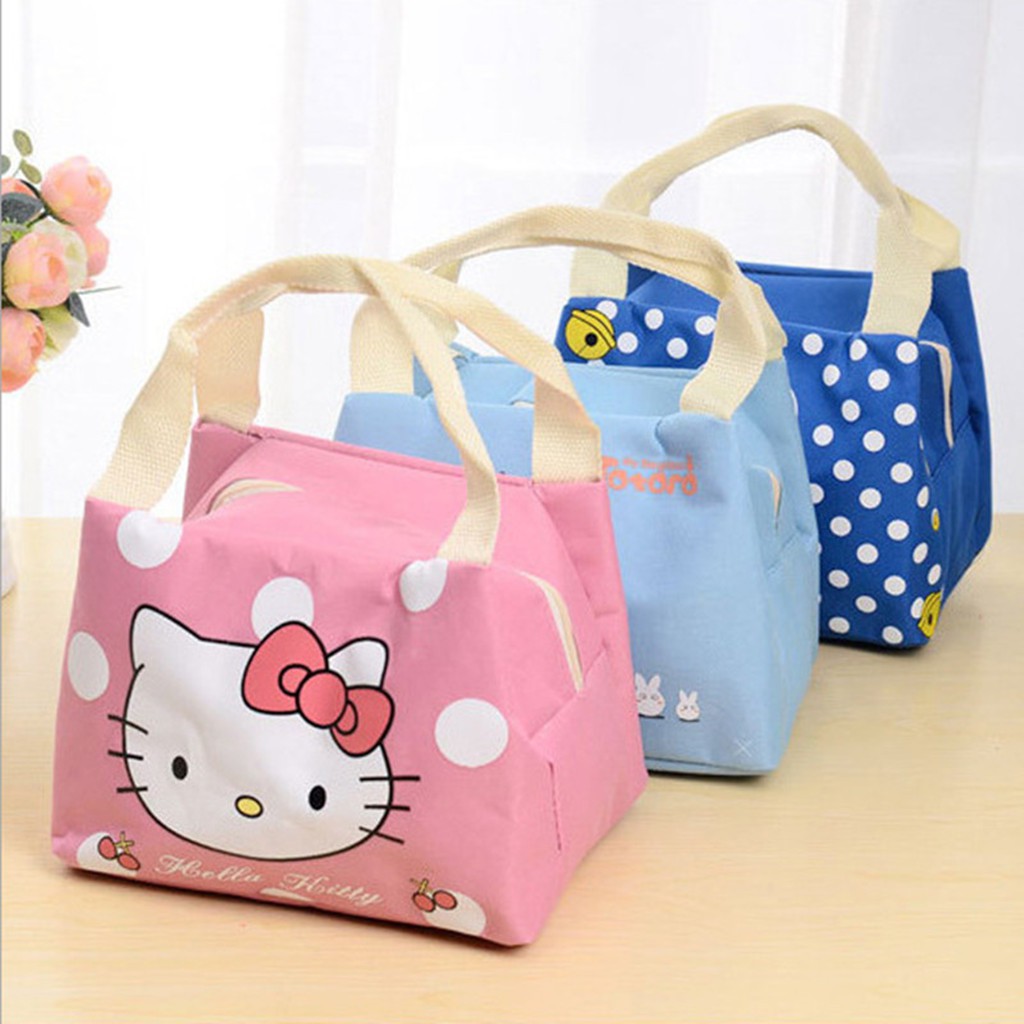 Túi Giữ Nhiệt Đựng Hộp Cơm Trưa Hình Hello Kitty Doraemon Stitch Totoro