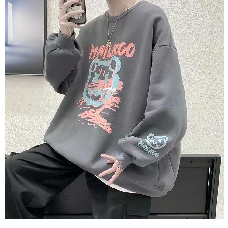 Áo sweater cổ tròn dáng rộng in mặt gấu thời trang xuân thu cho nam và nữ size M-8XL