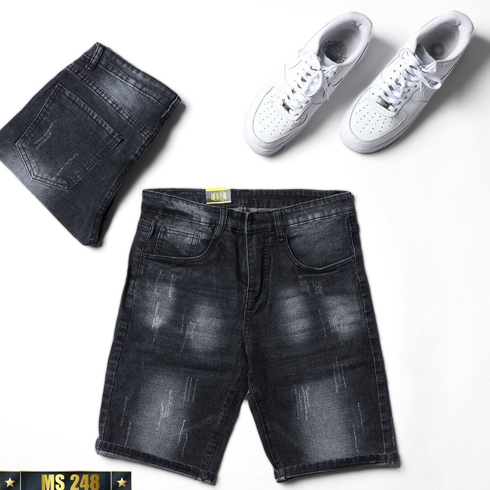 Quần short bò nam màu đen xướt co giãn OBOKFASHION chất bò dễ phối đồ cao cấp phong cách hàn quốc QJN248