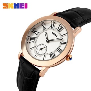 Tặng vòng Đồng hồ nữ Skmei 1083 dây da mặt tròn tặng kèm vòng tay cao su