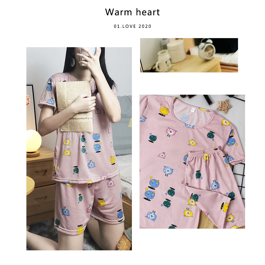 xiaohan korea summer short sleeve sleepwear sleeping wear female print loose Large size round neck nightwear sets women terno pajama | BigBuy360 - bigbuy360.vn