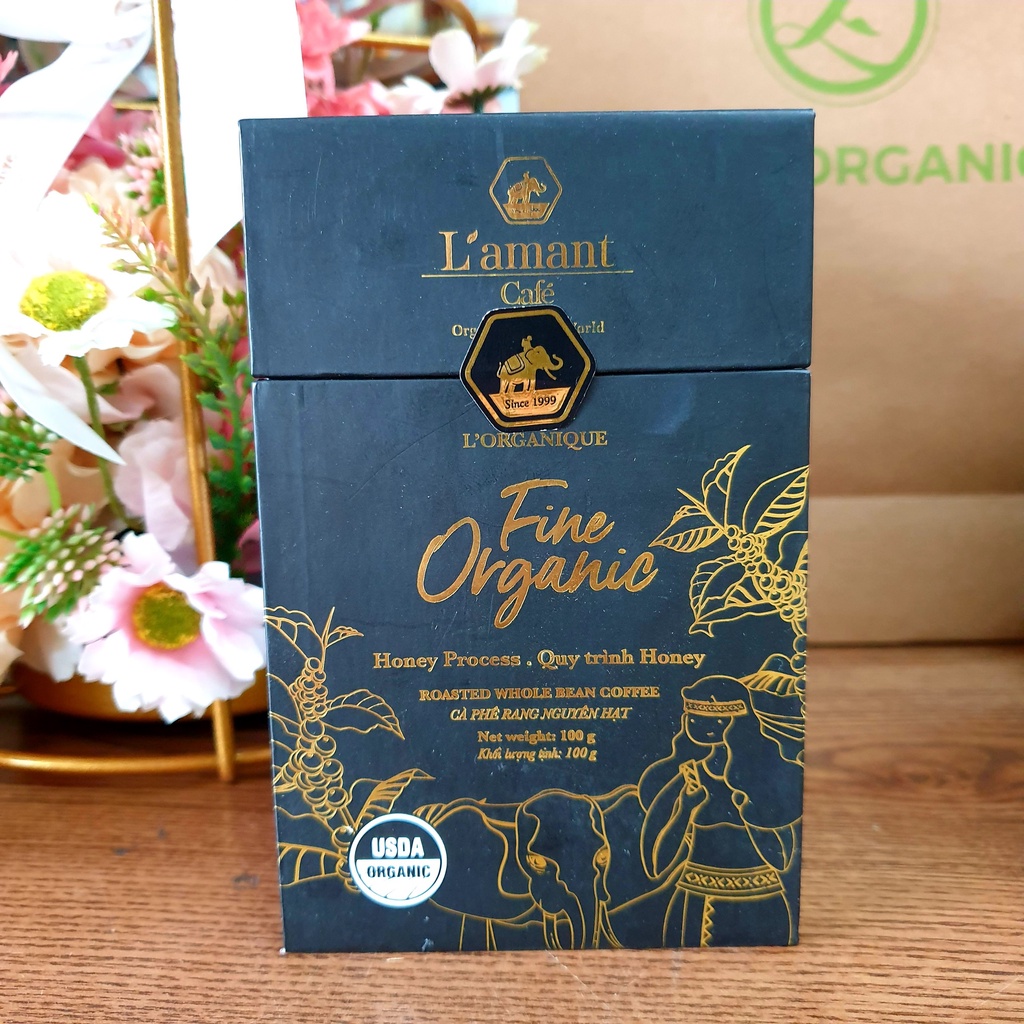 Cà phê rang hữu cơ nguyên hạt L'amant 100g