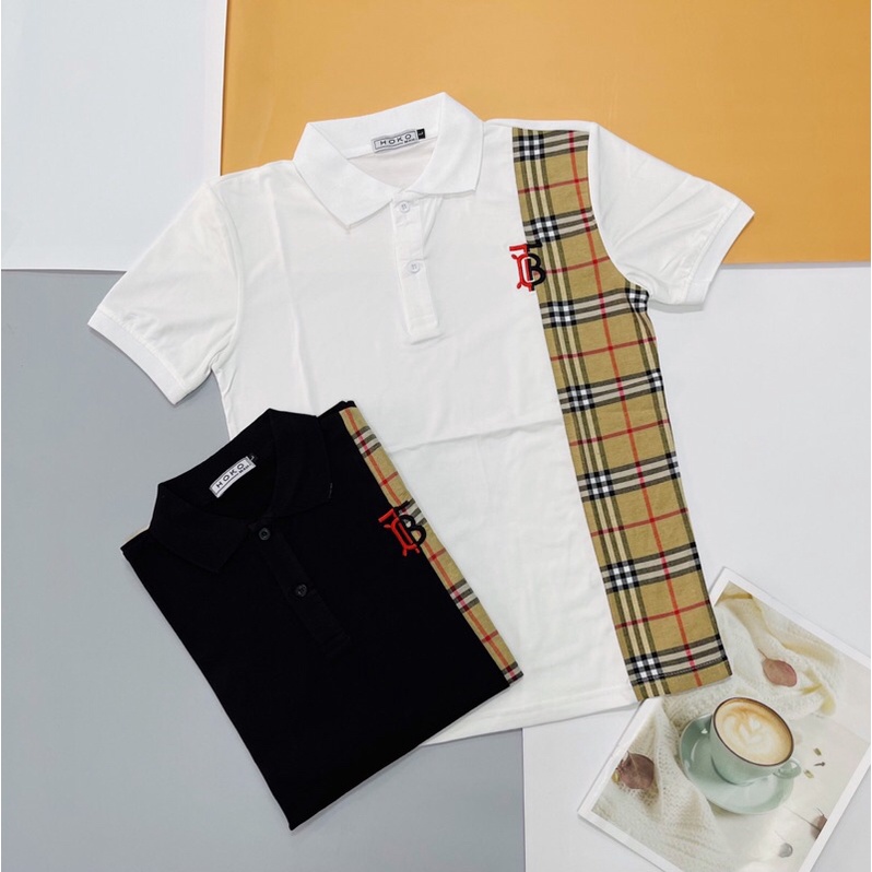 Áo Thun Nam Ngắn Tay Cổ Trụ Phối BBR Caro vải cotton thoáng mát