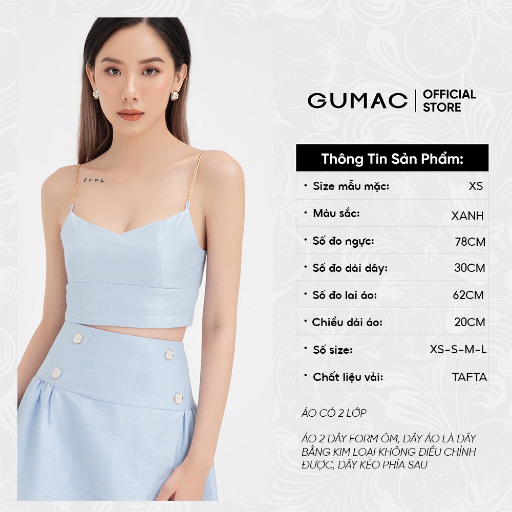 Áo kiểu nữ 2 dây croptop GUMAC màu xanh đủ size, phong cách trẻ trung AB489