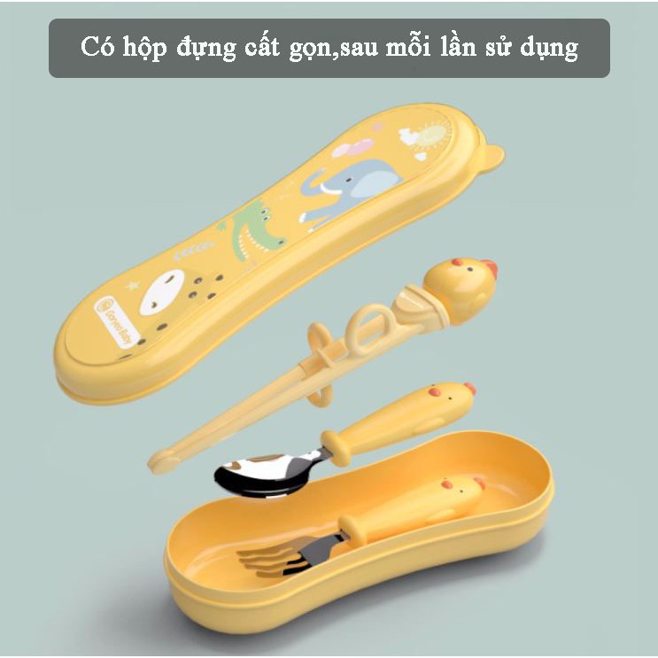 Bộ đũa tập ăn Goryeo hàn quốc kèm thìa và dĩa cho bé có hộp