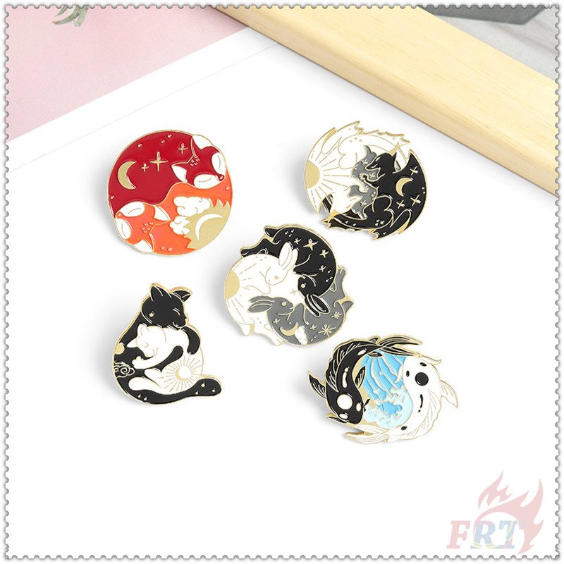 ★ Eight Diagrams - Yin and Yang Brooches ★ 1Pc Fox / Fish / Rabbit / Cat / Dragon Fashion Doodle Enamel Pins Backpack Button Badge Brooch