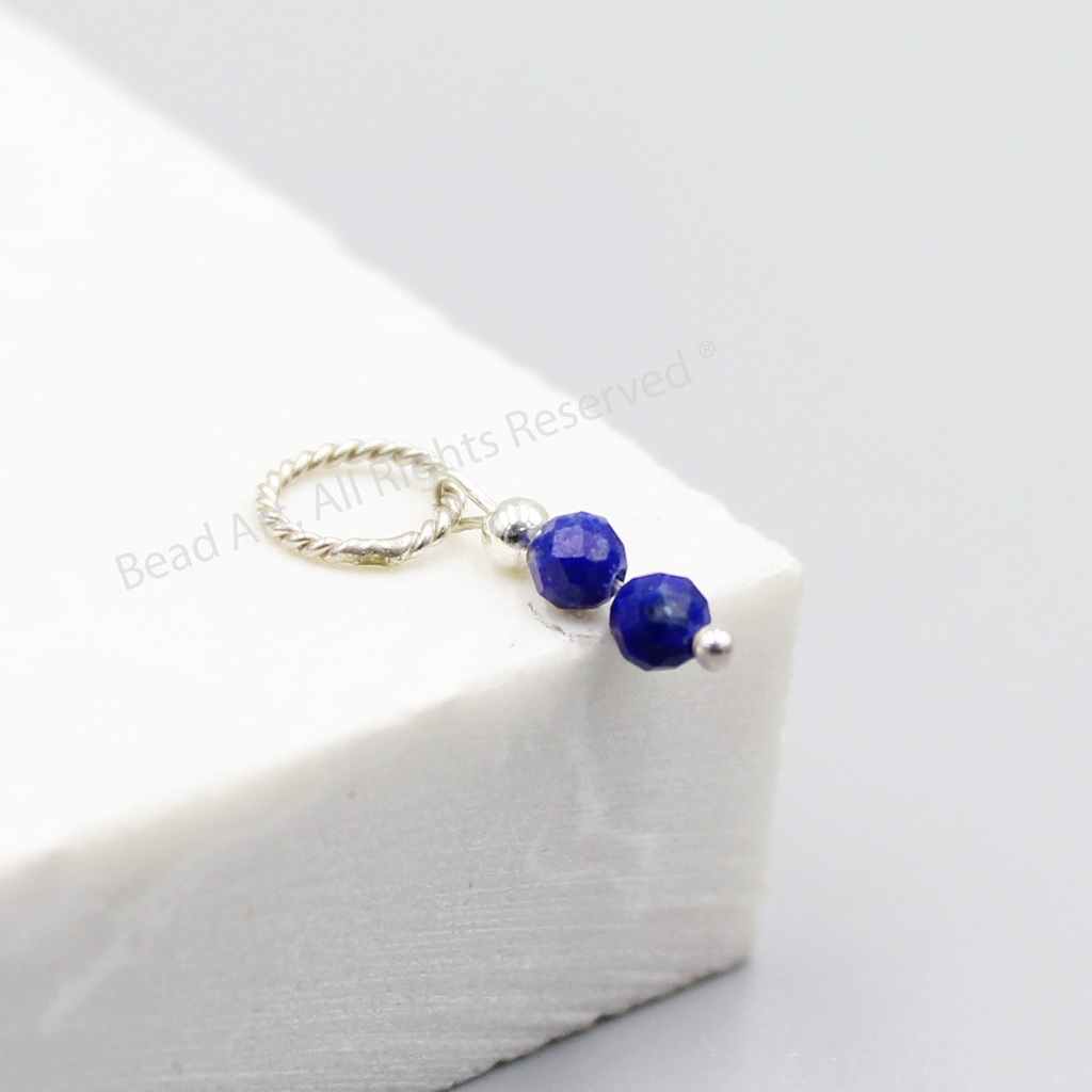 Mặt Dây Chuyền Lapis Lazuli Màu Xanh Dương Và Bạc 925 Size Mini  15x3mm, Trang Sức Phong Thuỷ S50