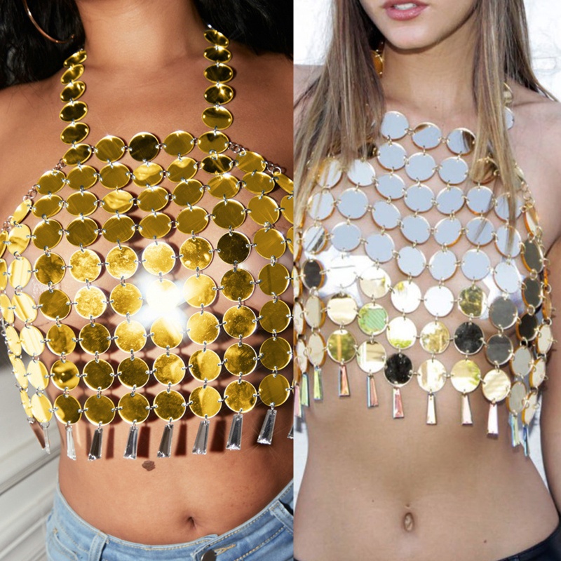 Brroa Áo Ngực Dạng Chuỗi Tua Rua Đính Kim Sa Lấp Lánh Trang Sức Dự Tiệc Bikini Hai Dây