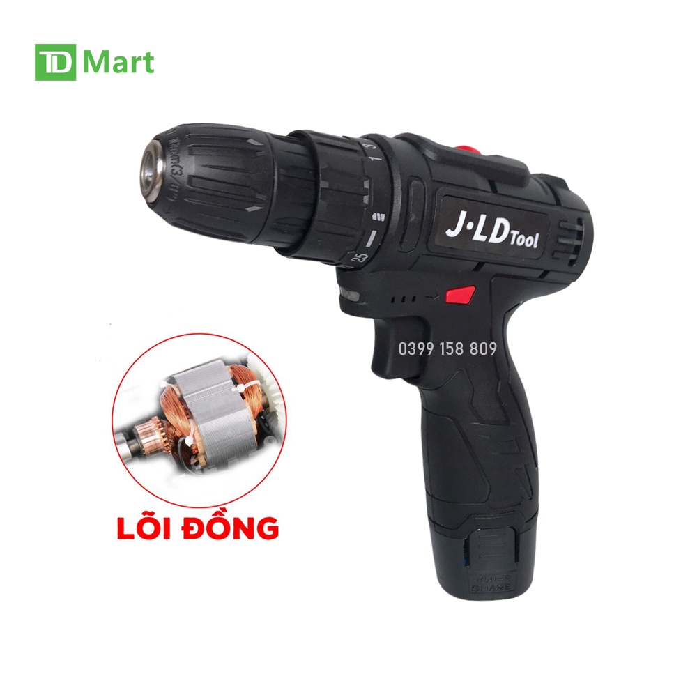 Máy khoan pin JLD tool 12V 2 cấp tốc độ Tặng Mũi Vít