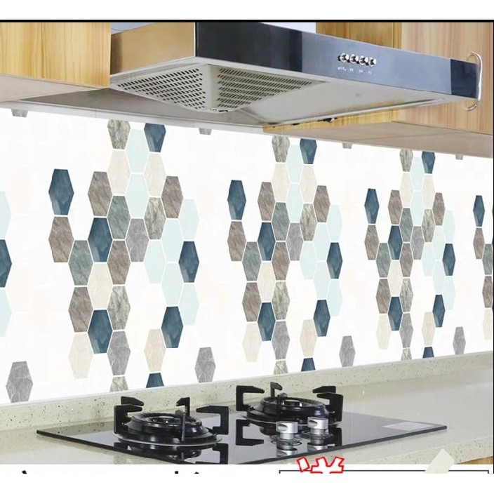 Decal giấy dán tường ô ngũ giác khổ 0.6m keo sẵn