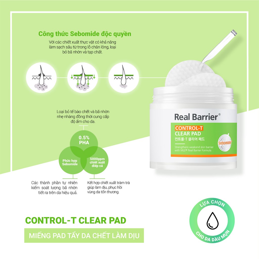Miếng Pad tẩy da chết REAL BARRIER Control-T Clear Pad 140ml