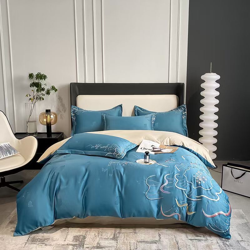Bộ chăn ga gối lụa SILK nhập khẩu cao cấp phối họa tiết đơn giản sang trọng, ga giường siêu thoáng mát mềm mịn không xù
