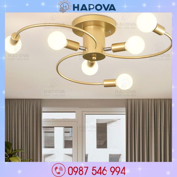 Đèn treo trần, đèn trang trí phòng khách  chữ S 6 tay, 8 tay HAPOVA BUNA 1190 + Kèm bóng led