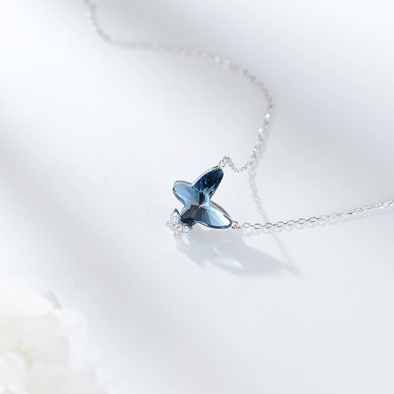 Dây Chuyền Nữ Bạc S925 Hình Con Bướm Mặt Đá Xanh DB2564 - Bảo Ngọc Jewelry