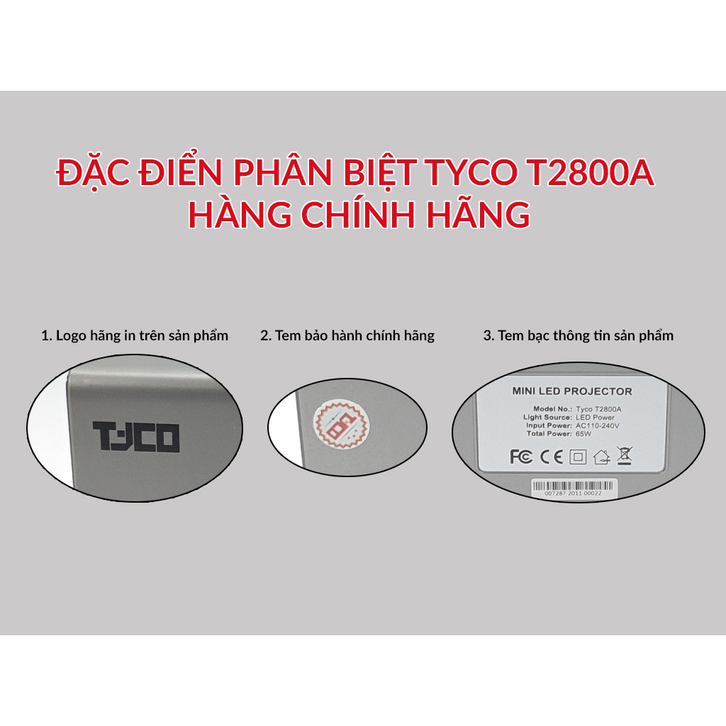 [TẶNG CHUỘT KHÔNG DÂY 200K] Máy chiếu mini Tyco T2800A Wifi + cáp HDMI, trình chiếu không dây, kết nối Bluetooth