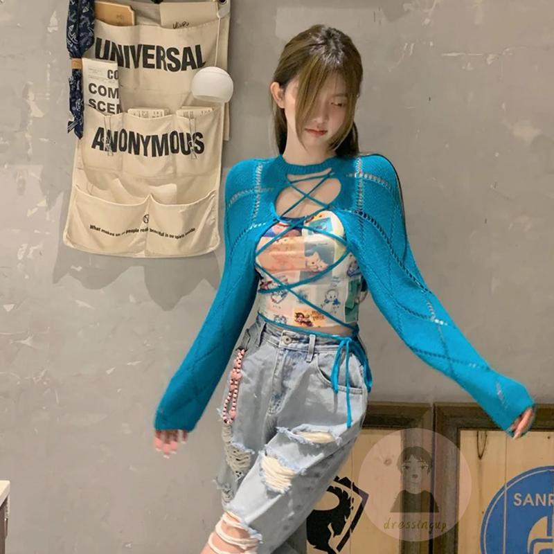 Áo Dệt Kim Tay Dài Cổ Tròn Màu Trơn Thời Trang Cho Nữ