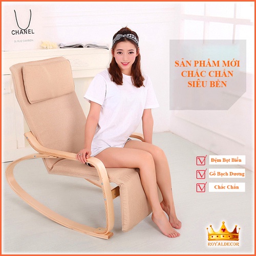 Ghế Bập Bênh Thư Giãn Cao Cấp, Ghế Thư Giãn Poang Khung Gỗ Chắc Chắn Có Gác Chân