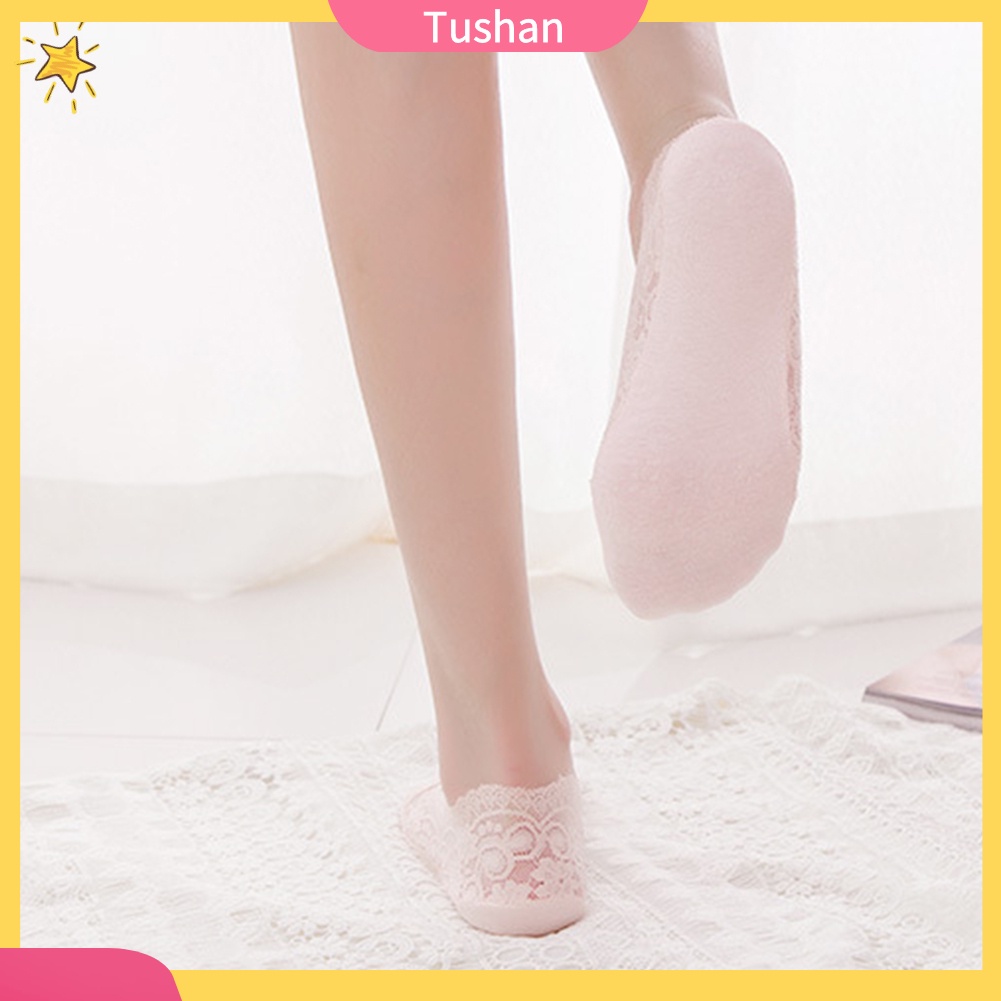 TUSH Solid Color Fashion Women Lace Low Cut Anti-slip No Show Invisible Boat Sock