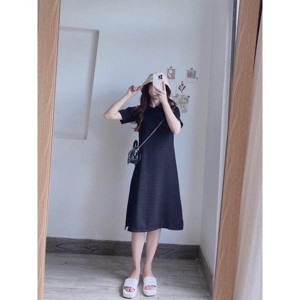 Váy polo dáng dài vải kẻ ô vuông