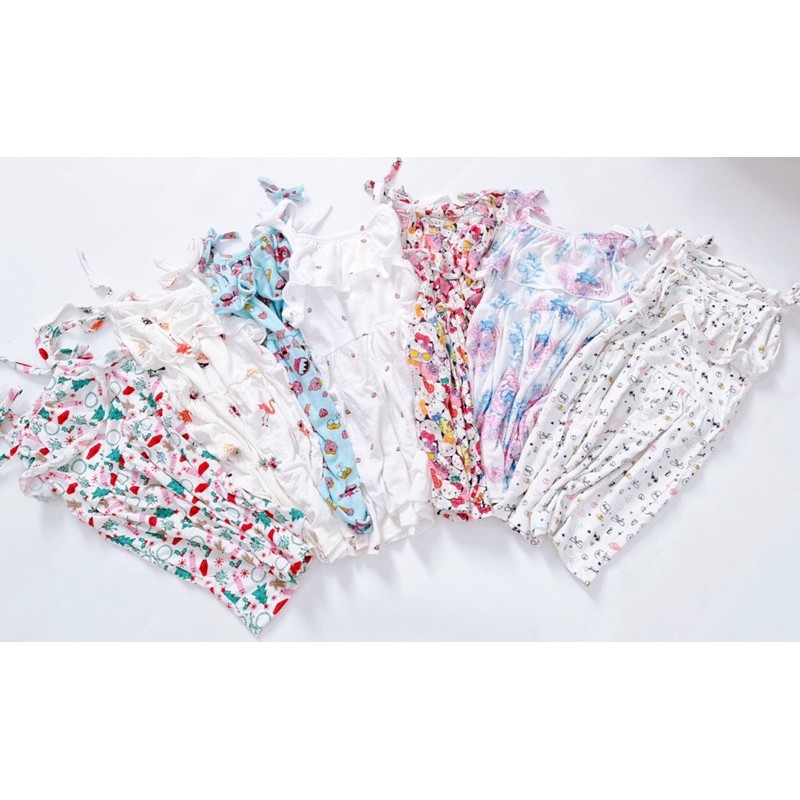 Váy maxi 2 dây bèo ngực bé gái chất cotton mát