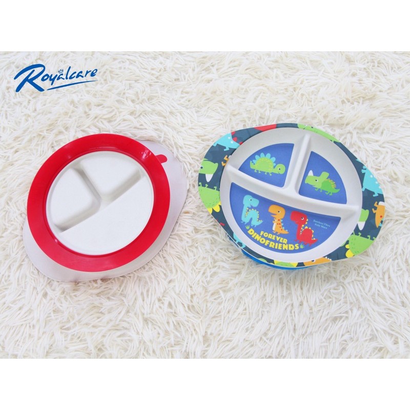 Khay ăn chia ngăn cho bé bamboo khay ăn chống lật đế Silicon bé ăn dặm BLW - Royalcare