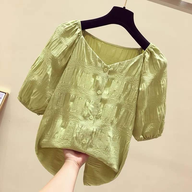 MS145 Áo sơ mi công sở nữ đẹp, sơ mi kiểu nữ tay phồng nhún vai