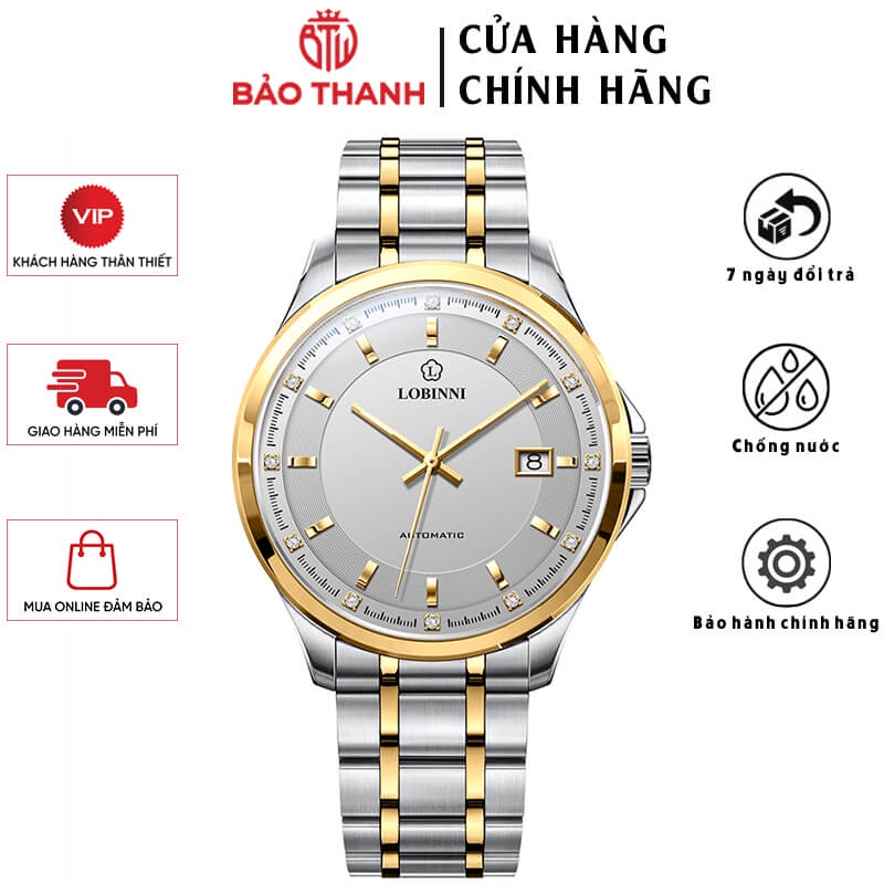Đồng Hồ Nam LOBINNI No.9004-1 Chính Hãng BH 24T Chịu Nước 50m Kính Chống Xước Dây Thép Không Gỉ (Máy Cơ Tự Động)