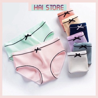 Quần Lót Nữ 💜 Quần Lót Cotton Tăm Viền Đơn Giản Dễ Mặc💜 Quần Xì Kẻ Phối Nơ Trẻ Trung 💜Quần Silip Cao Cấp Kháng Khuẩn 028