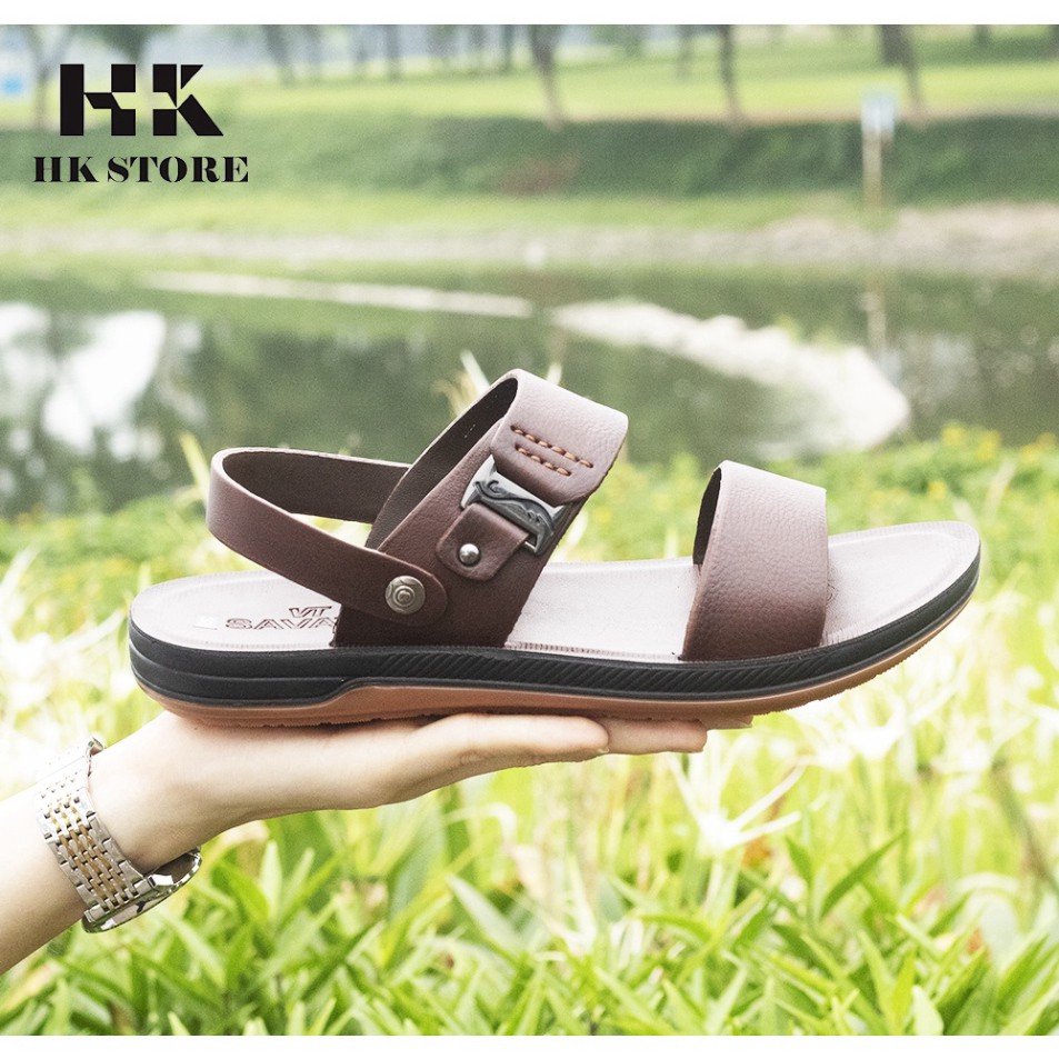 Dép sandal nam da bò cao cấp ❤️HK.STORE❤️ da bò thật 100% siêu mềm kết hợp đế kếp khâu chắc chắn.