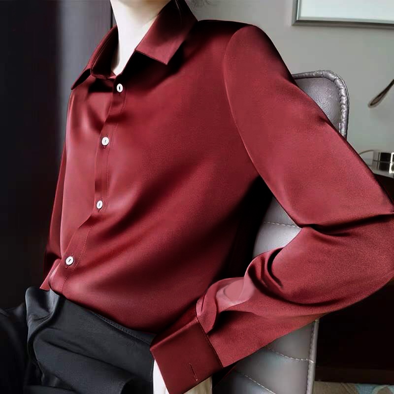 Áo sơ mi nữ công sở tay dài phi lụa satin form suông bigsize LOKISO SM02