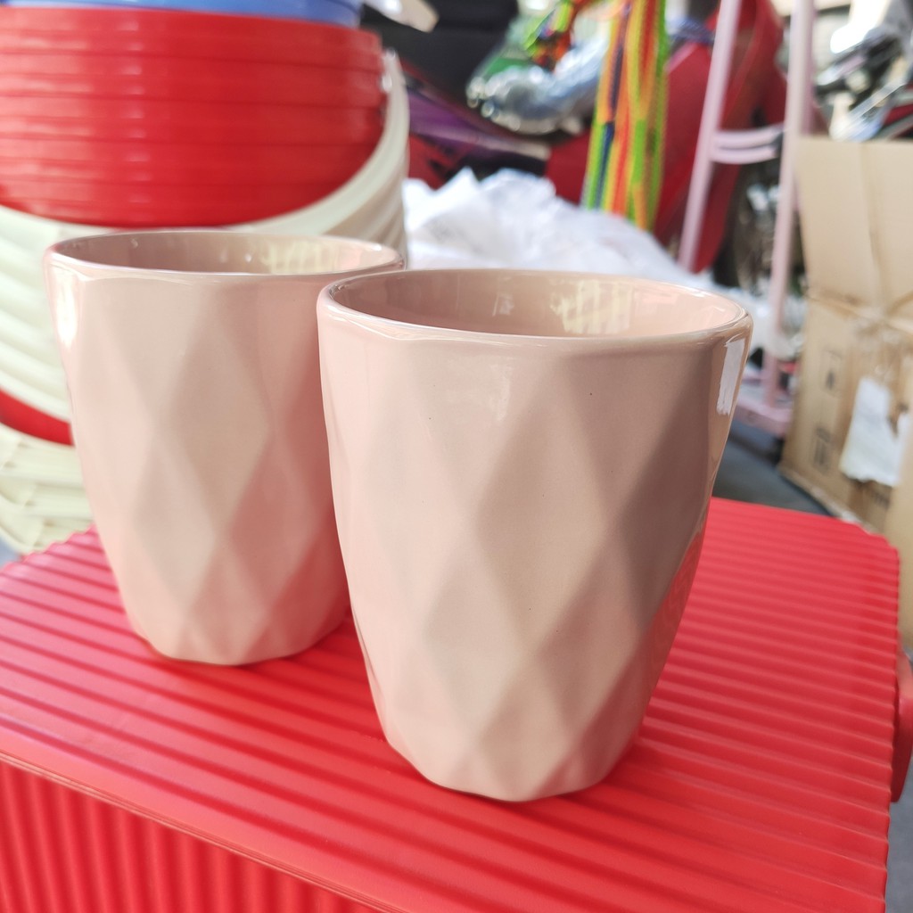 Cốc/ ly sứ cao cấp 2 màu xanh, màu hồng dùng uống nước, cafe , trà sữa đẹp