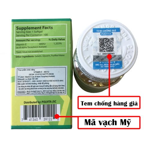 Viên uống Vitamin E 400IU Nuhealth Mỹ Xóa Nhăn, Trắng Da Chống Lão Hóa 100 viên