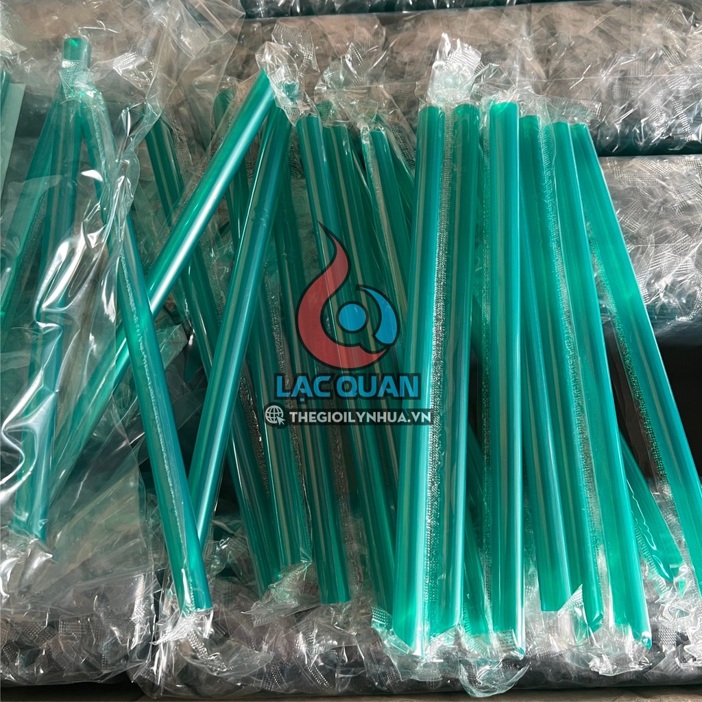 1Kg ống hút bọc màng: trà sữa trân châu phi 12, ống hút sinh tố phi 8 và ống hút nước phi 6 màu xanh lá Phúc Long đậm