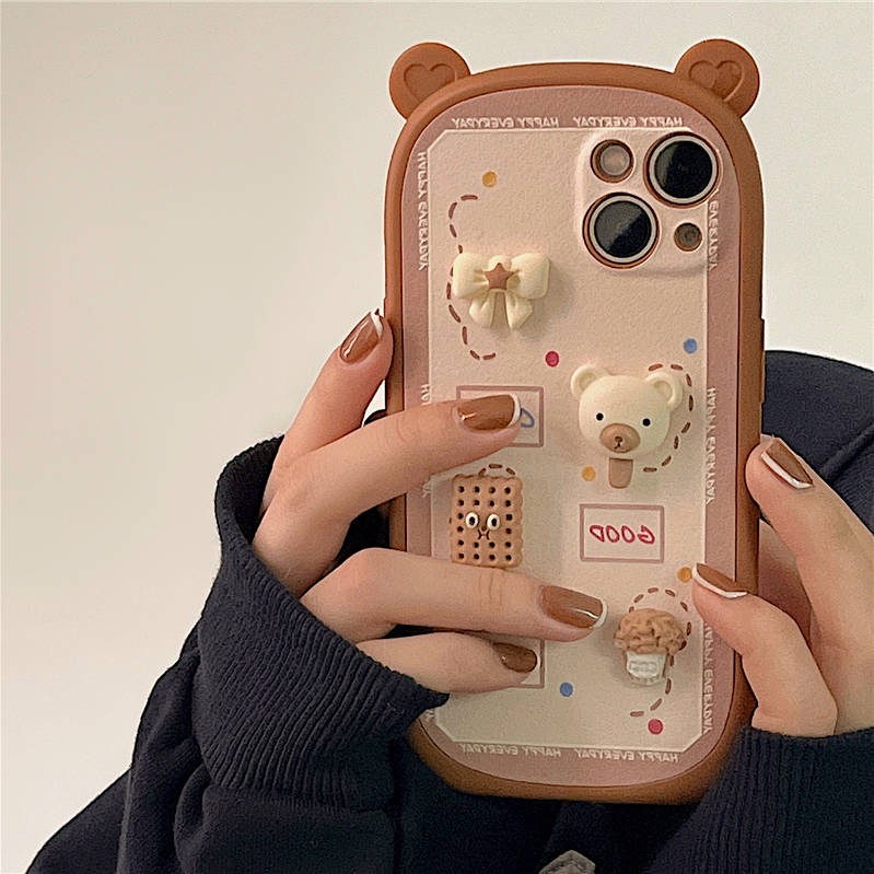 Ốp điện thoại trang trí tai gấu ba chiều xinh xắn cho Iphone13Pro Max 11 12 X Xr 8Plus