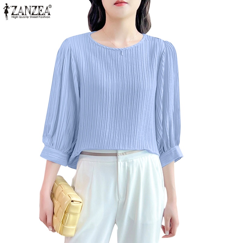 Zanzea Áo Kiểu Tay Lỡ Cổ Tròn Màu Trơn Thời Trang Dành Cho Nữ