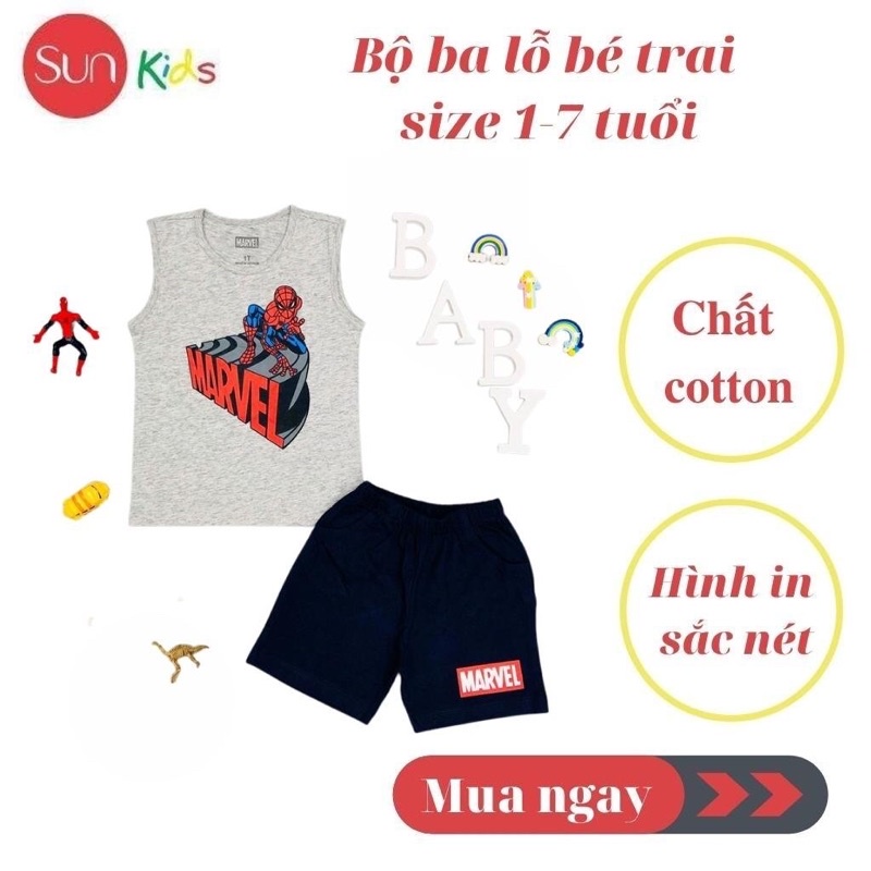 Đồ bộ bé trai, bộ ba lỗ cho bé chất thun cotton, nhiều màu, size 1-7 tuổi - SUNKIDS1