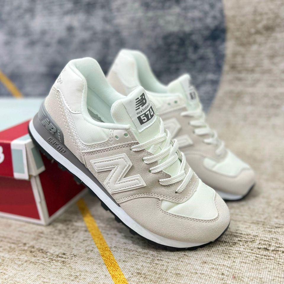 giày thể thao sneaker nb 574 trắng xám trắng nb574 grey bản cao cấp nam nữ ảnh thật +freeship