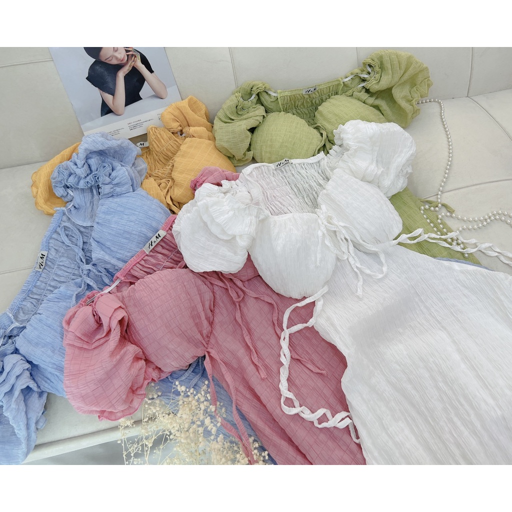Đầm maxi đi biển dáng dài tay phồng cut eo rớt vai mặc được 2 kiểu đi biển cá tính sang trọng siêu xinh