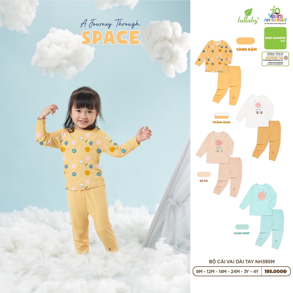 Bộ dài tay cài vai bé gái Lullaby (Sz 9M-4Y)