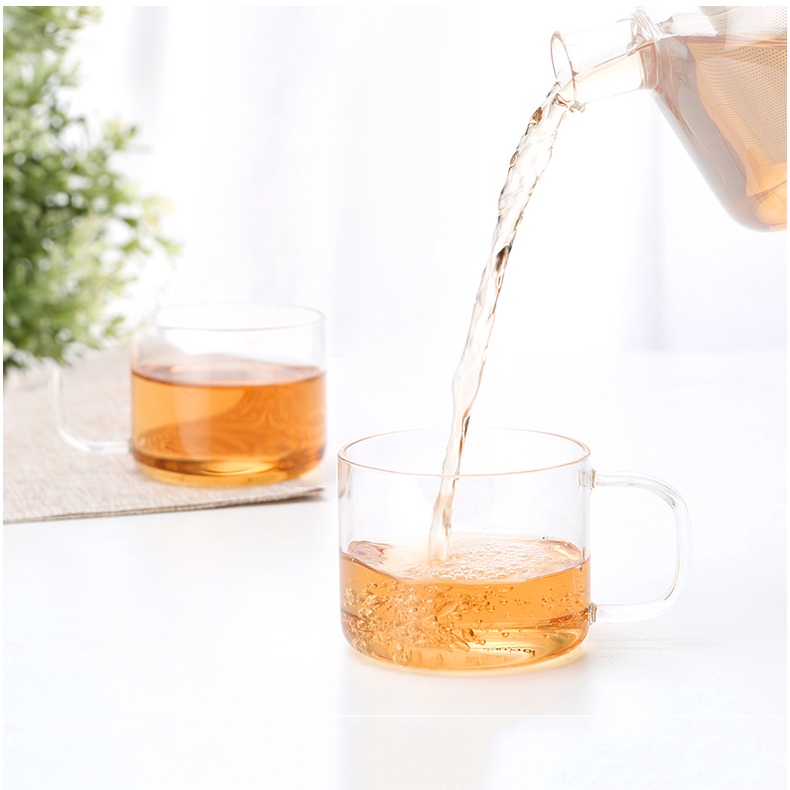Bộ bình trà thủy tinh lõi lọc inox S090 1300mL + 2 tách 150ml - Bộ ấm trà thủy tinh chịu nhiệt có lọc trà Samahome Shop
