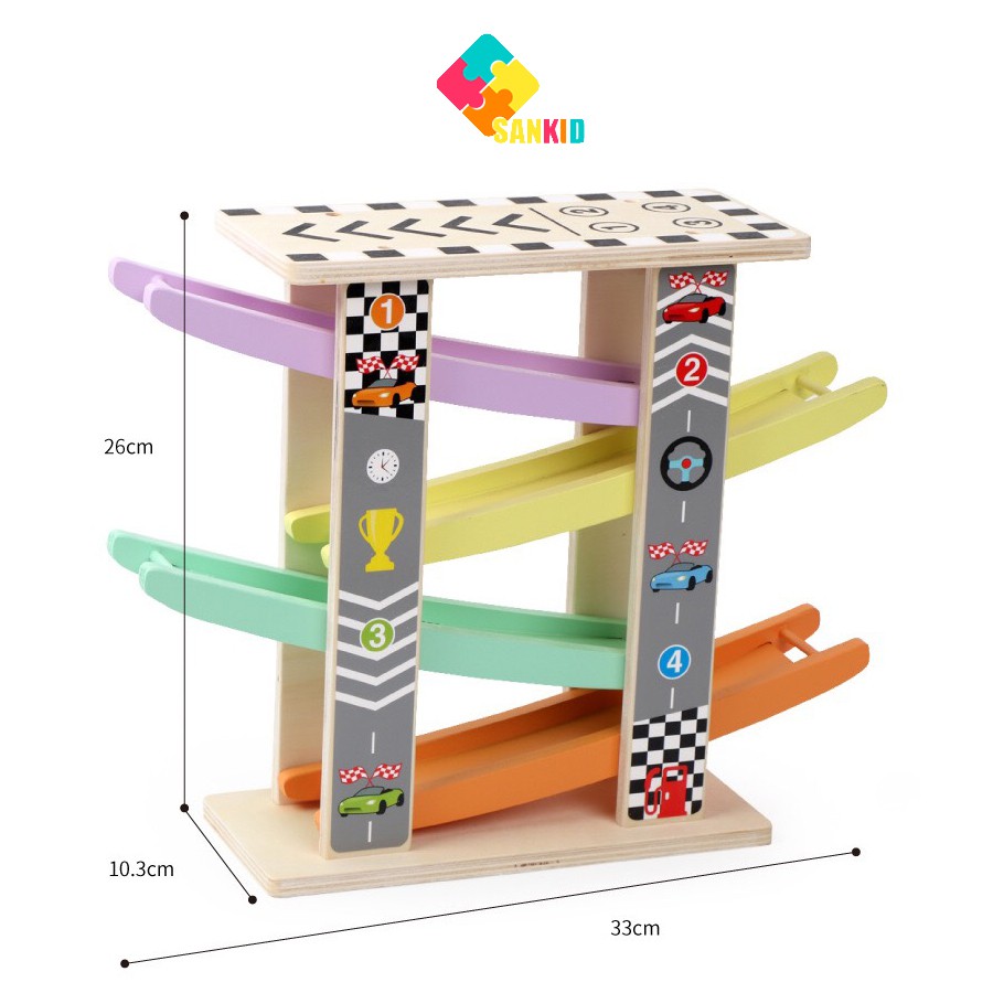 Cầu trượt ô tô có gara- Gara xe hơi đồ chơi gỗ Winwintoys