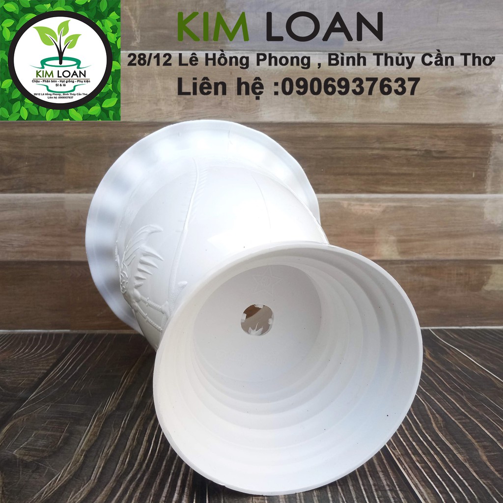 Chậu ly kem hoa văn cò bắt cá 18x23cm